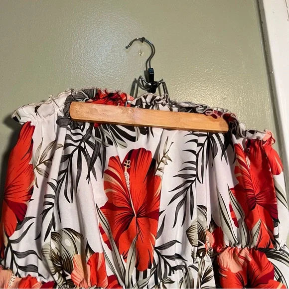 Shein Curve Strapless Romper White Orange Tropical Floral 2XL - Picture 6 of 11